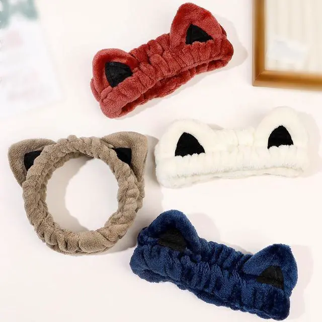 Alt view image 7 of 7 - Huachi Cat Ears Headband, Cute Cat Spa Headbands for Washing Face Skincare | 2 Packs Soft Coral Fleece Makeup Hairband, Animal Womens Head Bands Girls Trendy Stuff Gifts, Facial Wash Hair Accessories