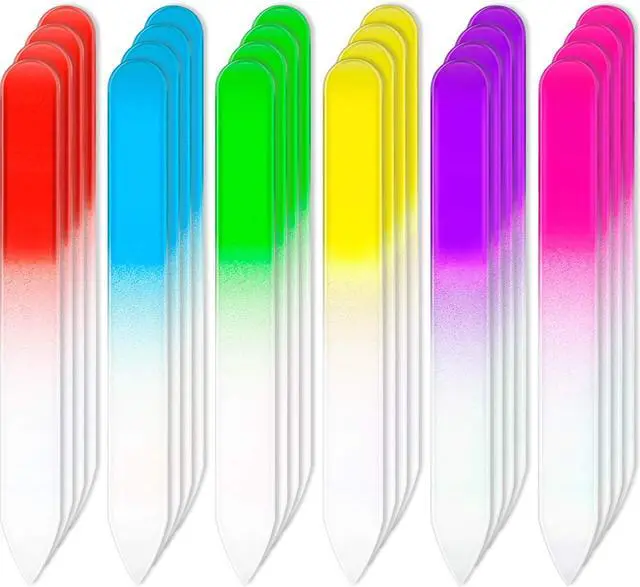 Main image of Honoson 24 Pack Crystal Glass Nail Files, Double Sided Manicure Tools | Gradient Rainbow Color, Tempered Etched Surface, Washable, for Natural Nails Toenails Salon and Travel, 9 x 1 x 0.3 cm