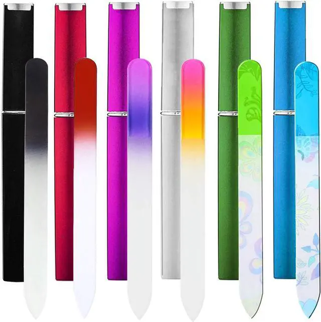 Main image of 6 Pack Glass Nail File with Case, Crystal Fingernail Files Set, Double Sided Finger Nail Files, Professional Manicure Nail Care for Women