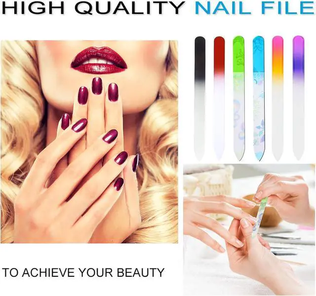 Alt view image 4 of 7 - 6 Pack Glass Nail File with Case, Crystal Fingernail Files Set, Double Sided Finger Nail Files, Professional Manicure Nail Care for Women