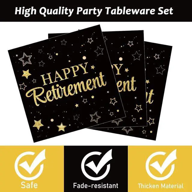 Alt view image 3 of 7 - 50 Pack Retirement Paper Napkins Retirement Party Decorations Happy Farewell Celebration Graduations Supplies We Will Miss You Napkins for Retired Decor Favors Black Gold Teacher