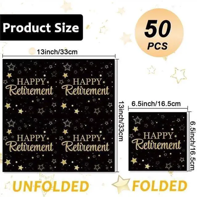 Alt view image 2 of 7 - 50 Pack Retirement Paper Napkins Retirement Party Decorations Happy Farewell Celebration Graduations Supplies We Will Miss You Napkins for Retired Decor Favors Black Gold Teacher
