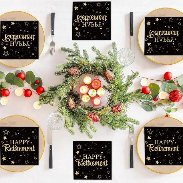 Alt view image 6 of 7 - 50 Pack Retirement Paper Napkins Retirement Party Decorations Happy Farewell Celebration Graduations Supplies We Will Miss You Napkins for Retired Decor Favors Black Gold Teacher