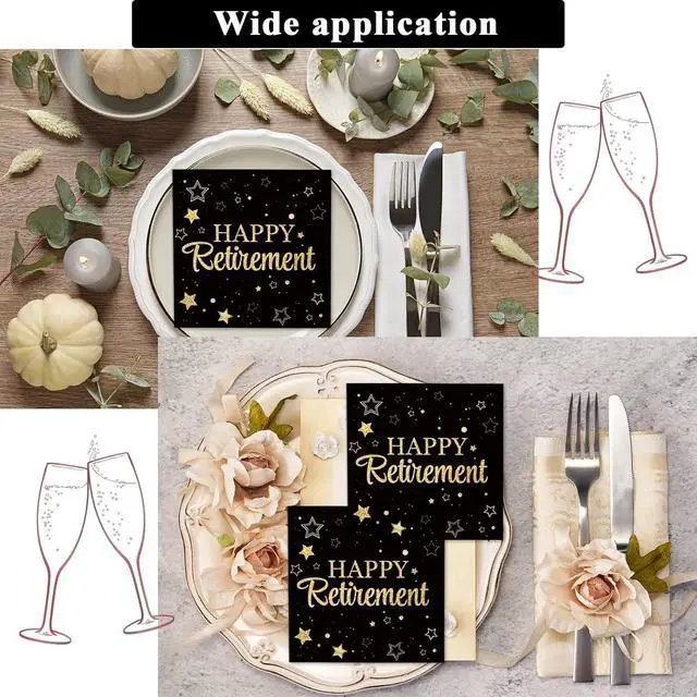 Alt view image 7 of 7 - 50 Pack Retirement Paper Napkins Retirement Party Decorations Happy Farewell Celebration Graduations Supplies We Will Miss You Napkins for Retired Decor Favors Black Gold Teacher