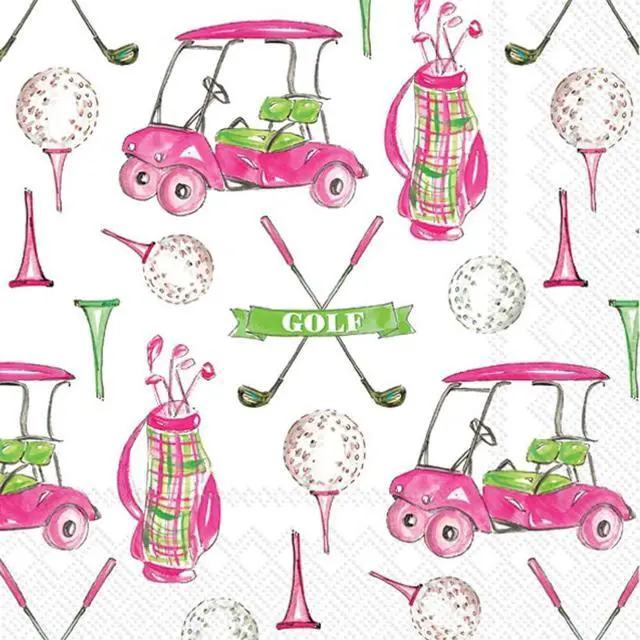Main image of IHR Ideal Home Range Cocktail Napkins Rosanne Beck Disposable 3-Ply Paper Party Napkin Pack, 5" x 5", Girly Golf, 20-Count
