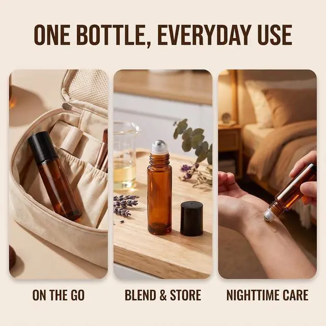 Alt view image 3 of 7 - 2Pcs 50ml Brown Glass Essential Oil Roller Bottles Refillable Roll on Empty Deodorant Bottle Containers Rollerball for Fragrance Roller Bottles Ball Applicator,Rollerball Bottle