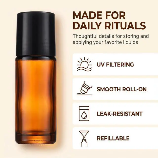 Alt view image 4 of 7 - 2Pcs 50ml Brown Glass Essential Oil Roller Bottles Refillable Roll on Empty Deodorant Bottle Containers Rollerball for Fragrance Roller Bottles Ball Applicator,Rollerball Bottle