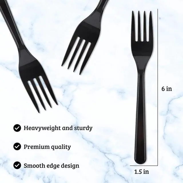 Alt view image 4 of 7 - PlasticPro 50 Pack Heavy Weight Plastic Forks Black Disposable Forks Plastic Cutlery Set