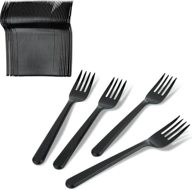 Alt view image 6 of 7 - PlasticPro 50 Pack Heavy Weight Plastic Forks Black Disposable Forks Plastic Cutlery Set