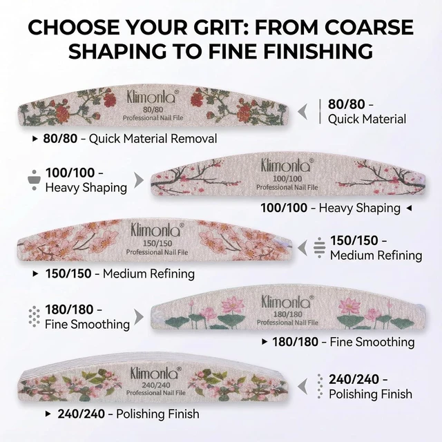 Alt view image 6 of 7 - 25PCS Floral Professional Nail Files 80/100/150/180/240 Grit, Emery Boards Nail Files for Natural Nails and Acrylic Nails, Double Sided Emory Boards limas para unas acrilicas Reusable Manicure Tools