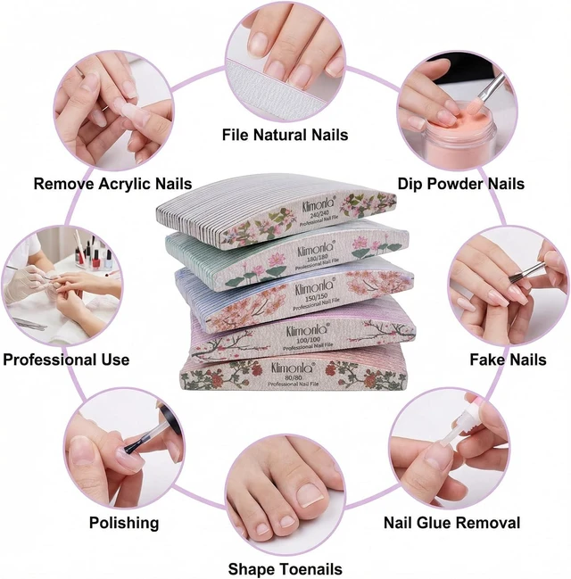Alt view image 7 of 7 - 25PCS Floral Professional Nail Files 80/100/150/180/240 Grit, Emery Boards Nail Files for Natural Nails and Acrylic Nails, Double Sided Emory Boards limas para unas acrilicas Reusable Manicure Tools