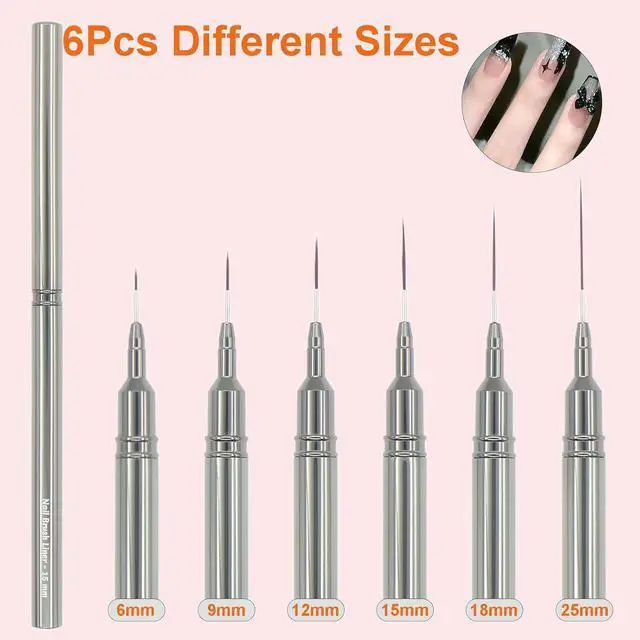 Alt view image 2 of 6 - MYR 6Pcs Metal Nail Art Brushes & 2pcs Nano Nail Files for Nail Art Designs | Nail Art Pens, Nail Art Liner Brushes, Acrylic Nail Brushes, Nail Brushes for Nail Art, Nail Design Tools, Nail Brush Set