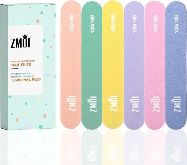 Main image of Professional Mini Nail File 12 Stylish - Practical Fingernail File Pack for Natural and Acrylic Nails 100/180 Emery Boards (Macaroon Color)
