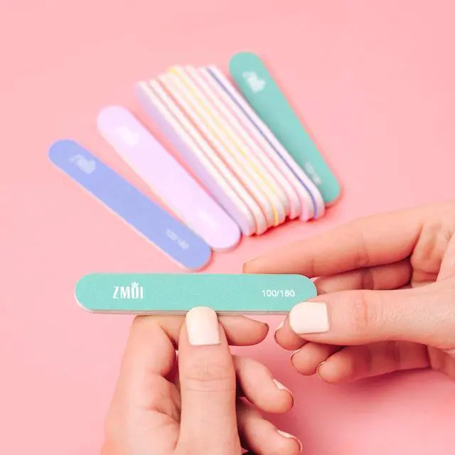 Alt view image 2 of 5 - Professional Mini Nail File 12 Stylish - Practical Fingernail File Pack for Natural and Acrylic Nails 100/180 Emery Boards (Macaroon Color)
