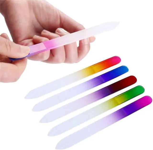 Alt view image 6 of 7 - 5 Pcs Glass Nail File with Plastic Sleeve, Crystal Fingernail Files, Double Sided Finger Nail Files, Professional Manicure Nail Care for Women Girls