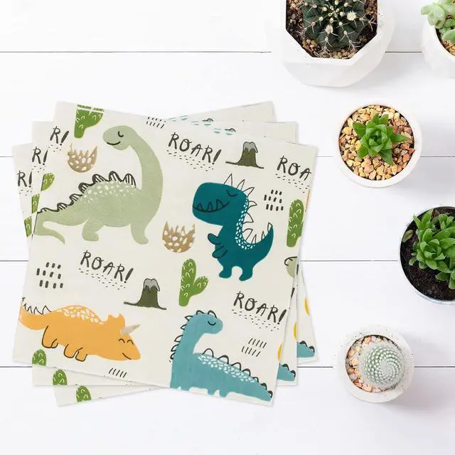Alt view image 4 of 7 - Dinosaur Napkins, Dinosaur Party Napkins for Dino Theme Party Birthday Dinner Dessert, Cute, 6.5 x 6.5 Inches, 40 Count