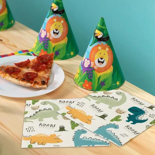 Alt view image 5 of 7 - Dinosaur Napkins, Dinosaur Party Napkins for Dino Theme Party Birthday Dinner Dessert, Cute, 6.5 x 6.5 Inches, 40 Count
