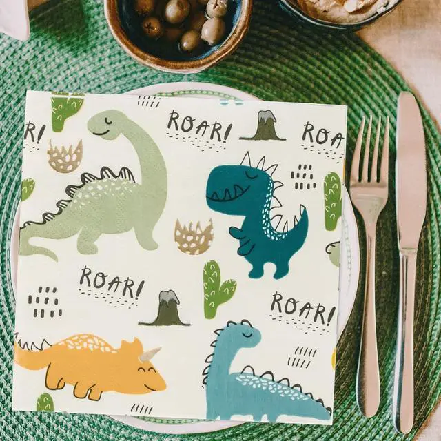 Alt view image 7 of 7 - Dinosaur Napkins, Dinosaur Party Napkins for Dino Theme Party Birthday Dinner Dessert, Cute, 6.5 x 6.5 Inches, 40 Count