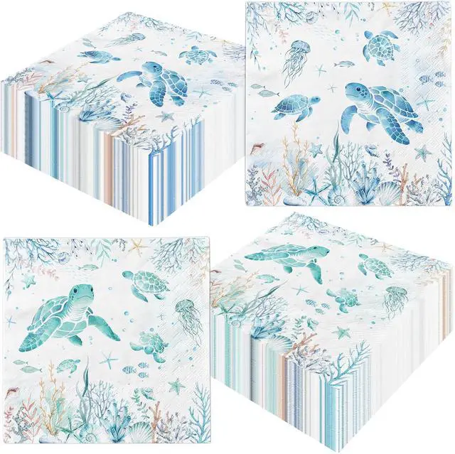 Main image of 48Pcs Green and Blue Coastal Turtle Paper Napkins Disposable Under the Sea Napkins, Nautical Ocean Sea Turtle Hand Towels for Underwater Beach Summer Birthday Baby Shower Dinner Kitchen Bathroom