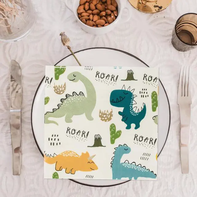 Alt view image 6 of 7 - Dinosaur Napkins, Dinosaur Party Napkins for Dino Theme Party Birthday Dinner Dessert, Cute, 6.5 x 6.5 Inches, 40 Count