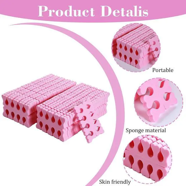 Alt view image 3 of 7 - 100 Pcs Sponge Toe Separators Soft Finger Separators Premium Pedicure Tool Kit Flexible Toe Divider Spacer for Polishing Pedicure Manicure Coating Nail Art Beauty Accessories (Pink)