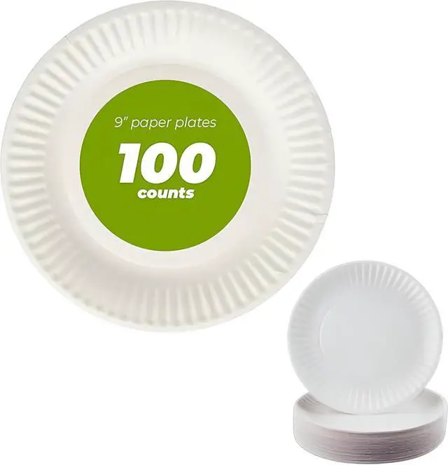 Main image of Concession Essentials Paper Plate, 9" White Uncoated 100ct