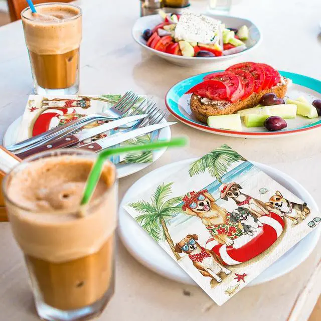Alt view image 6 of 7 - JarThenaAMCS 50 Pcs Summer Dog Paper Napkins Tropical Beach Disposable Luncheon Napkins Dessert Dinner Hand Napkin for Birthday Pool Party