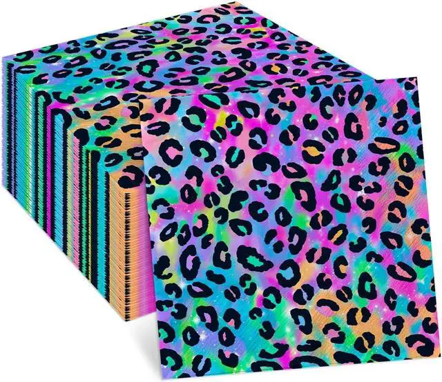 Main image of Cheetah Leopard Print Birthday Party Napkins for Girls, 48pcs | Disposable, Early 2000s Y2K Party Decoration, Soft, Absorbent, Food Safe