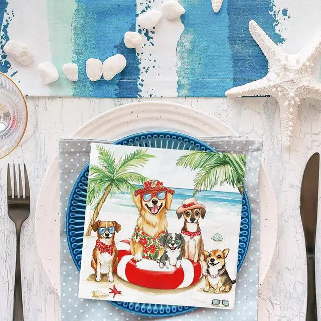 Alt view image 5 of 7 - JarThenaAMCS 50 Pcs Summer Dog Paper Napkins Tropical Beach Disposable Luncheon Napkins Dessert Dinner Hand Napkin for Birthday Pool Party