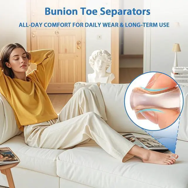 Alt view image 7 of 7 - Bunion Toe Separators for Overlapping Toes, 3-Point Support Gel Toe Spacers with 2 Fabric Lining Loops for Toe Protectors, Bunion Corrector for Women Men Big Toe(L)