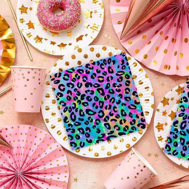 Alt view image 6 of 6 - Cheetah Leopard Print Birthday Party Napkins for Girls, 48pcs | Disposable, Early 2000s Y2K Party Decoration, Soft, Absorbent, Food Safe