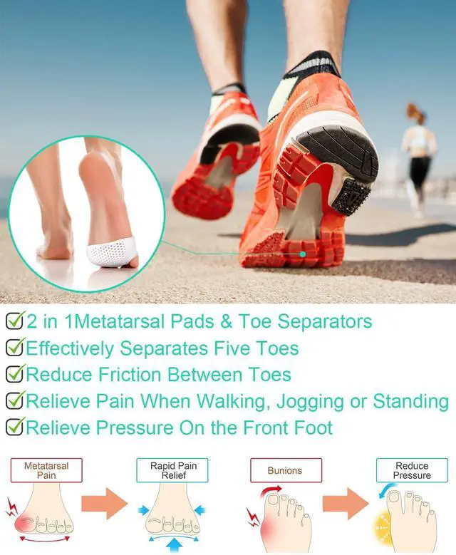 Alt view image 5 of 6 - PGRODE 1 Pair Metatarsal Pads Toe Separators for Bunion Correction,Soft and Breathable Hammer Toe Corrector Toe Spacers for Women Men Feet Relief