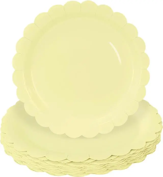 Main image of HEIPINIUYE 25 Pieces Yellow Paper Plates 7 Inch Yellow Scalloped Plates Disposable Dinner Plate for Wedding Baby Shower Birthday Party Dessert Plate