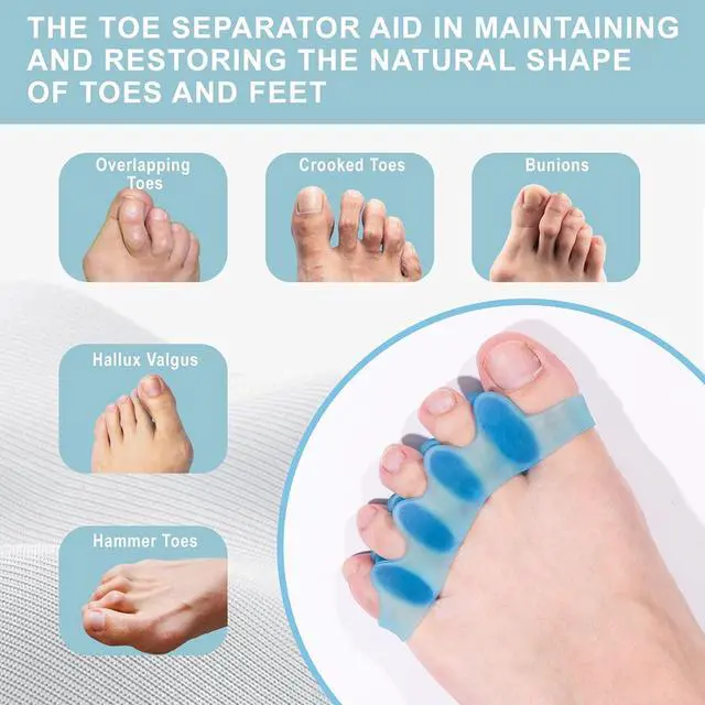 Alt view image 2 of 7 - 2 Pack Silicone Toe Separators, Toe Straightener for Bunion Correction | Soft Toe Spacers Relieve Discomfort, Support Hammer Toe, Fix Overlapping Toe for Daily Wear- Blue