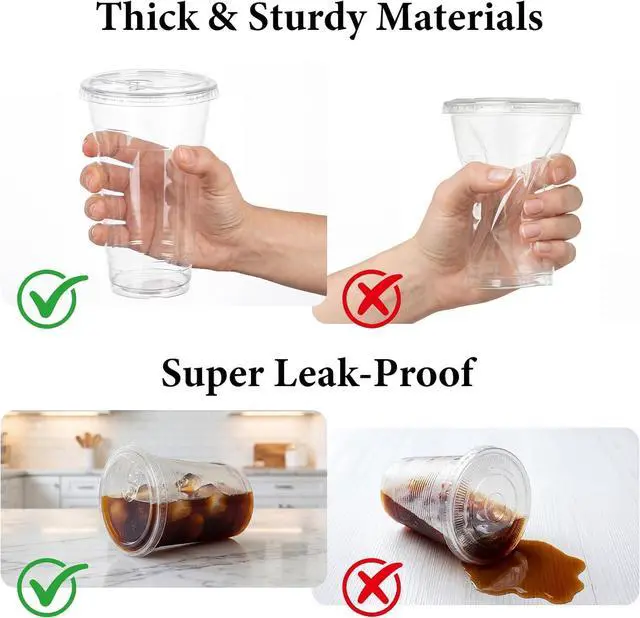 Alt view image 3 of 7 - 25 Pack 16oz Clear Plastic Cups with Sip Lids | Disposable Iced Coffee Cups,BPA Free,Food Safe Sturdy Cups for Iced Coffee,Smoothies Party Cold Drinks