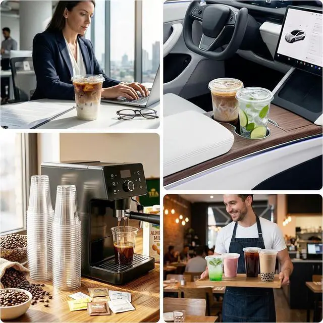 Alt view image 7 of 7 - 25 Pack 16oz Clear Plastic Cups with Sip Lids | Disposable Iced Coffee Cups,BPA Free,Food Safe Sturdy Cups for Iced Coffee,Smoothies Party Cold Drinks
