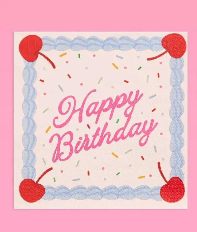 Alt view image 3 of 7 - xo, Fetti 25 Happy Birthday Paper Napkins | Party Decorations Tablescape | Cake, Rainbow Sprinkles, Cherry, Icing, Dessert
