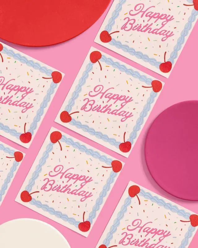 Alt view image 6 of 7 - xo, Fetti 25 Happy Birthday Paper Napkins | Party Decorations Tablescape | Cake, Rainbow Sprinkles, Cherry, Icing, Dessert