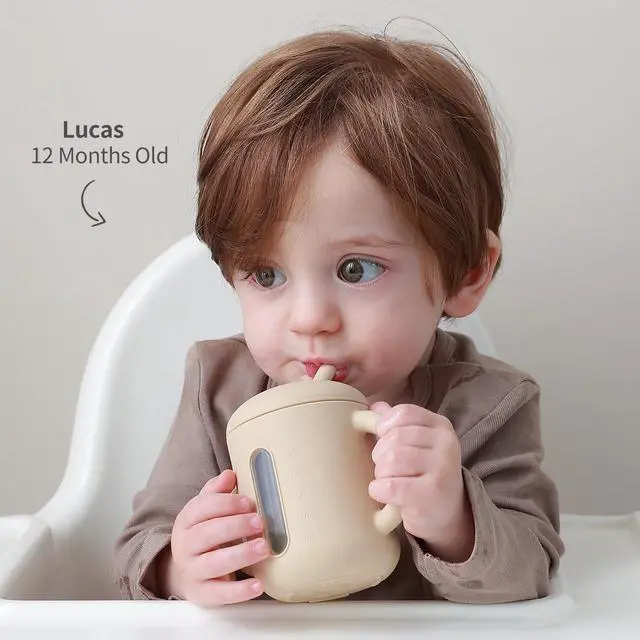 Alt view image 5 of 7 - SAMiGO Silicone Baby Straw Sippy Cup for 6-12 Months, Toddlers 1-3, 6 oz | Transition Sippy Cup, Baby First Straw Cup, Infant Training, Toddler Drinking, Water Bottle, Clear Window, oz Markings