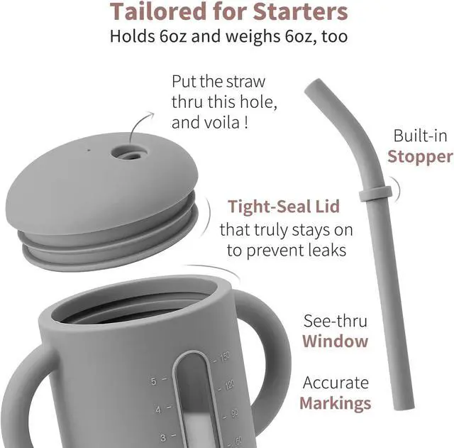 Alt view image 6 of 7 - SAMiGO Silicone Baby Straw Sippy Cup for 6-12 Months, Toddlers 1-3, 6 oz | Transition Sippy Cup, Baby First Straw Cup, Infant Training, Toddler Drinking, Water Bottle, Clear Window, oz Markings