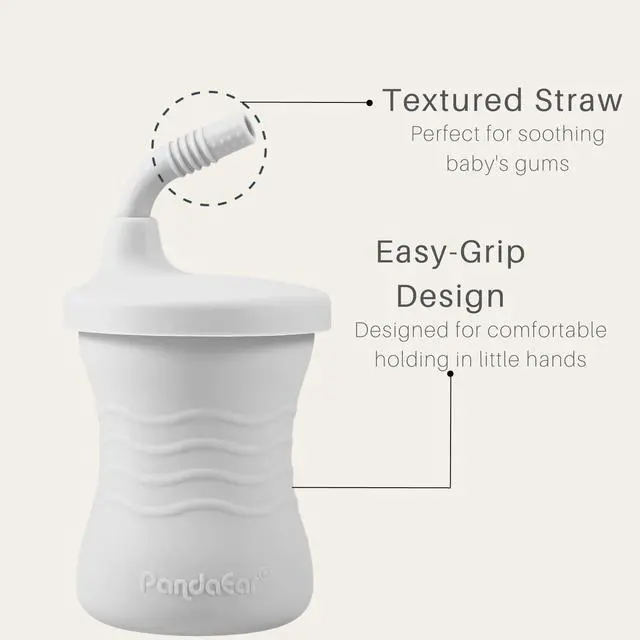 Alt view image 3 of 7 - PandaEar Silicone Training Cup, 3 Pack Baby Drinking Sippy Cups with Straw for Baby and Toddler 6 Months+ (Dark Blue/Light Blue/Gray)