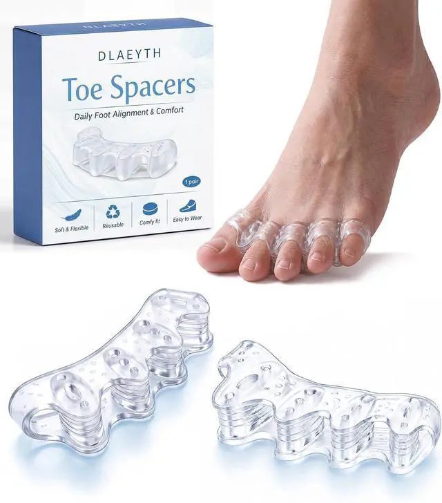Main image of Soft Toe Spacers for Women and Men, Silicone Toe Separators with Breathable Airflow Channels, Washable Reusable Design for Daily Use, Stretching and Comfort, 1 Pair