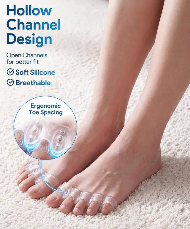 Alt view image 3 of 7 - Soft Toe Spacers for Women and Men, Silicone Toe Separators with Breathable Airflow Channels, Washable Reusable Design for Daily Use, Stretching and Comfort, 1 Pair