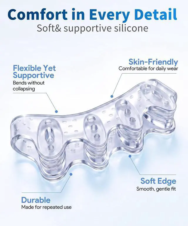 Alt view image 5 of 7 - Soft Toe Spacers for Women and Men, Silicone Toe Separators with Breathable Airflow Channels, Washable Reusable Design for Daily Use, Stretching and Comfort, 1 Pair