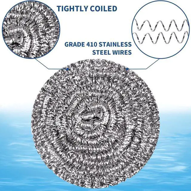 Alt view image 3 of 7 - Stainless Steel Scrubber Scrubbing Scouring Pad Sponges Clean Pot Pan and Steel Wool for Kitchen Bathroom (10Pcs Metal Scrubber)