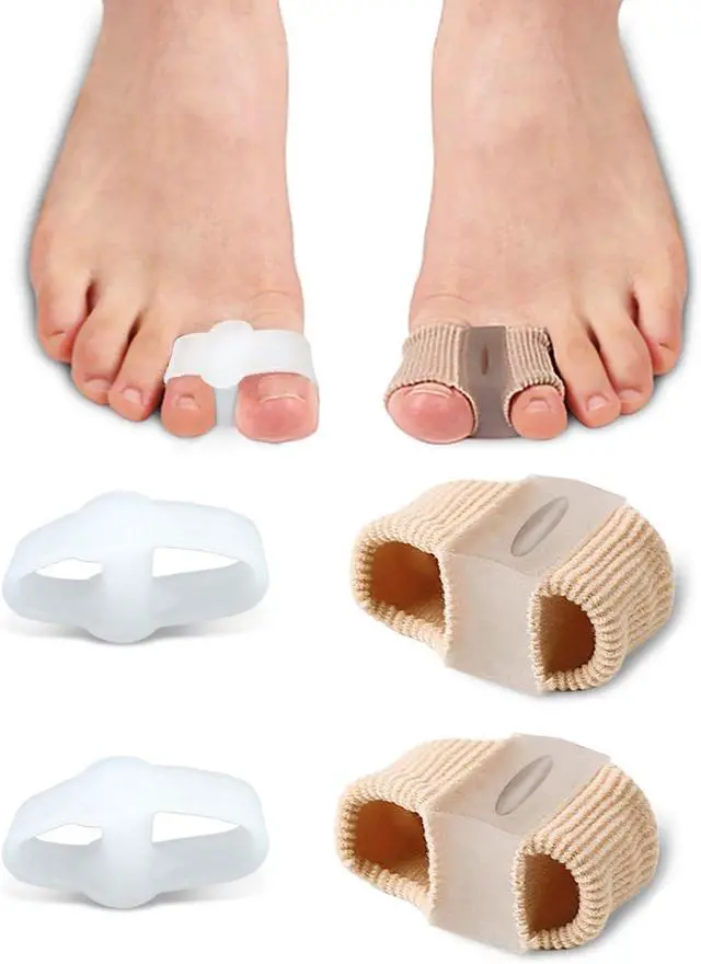 Main image of 4Pcs Toe Separators Bunion Corrector for Women Men, Gel Big Toe Spacers with 2 Loops for Feet, Hammer Toe Straightener, Elasticity and Soft (2Nylon+2Gel)