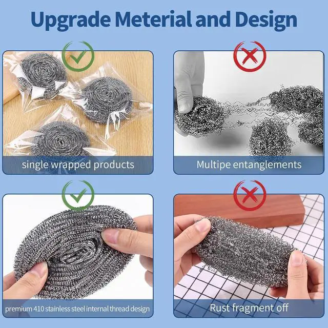 Alt view image 7 of 7 - Stainless Steel Scrubber Scrubbing Scouring Pad Sponges Clean Pot Pan and Steel Wool for Kitchen Bathroom (10Pcs Metal Scrubber)