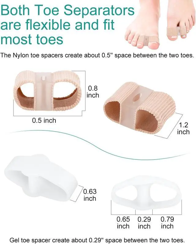 Alt view image 2 of 6 - 4Pcs Toe Separators Bunion Corrector for Women Men, Gel Big Toe Spacers with 2 Loops for Feet, Hammer Toe Straightener, Elasticity and Soft (2Nylon+2Gel)