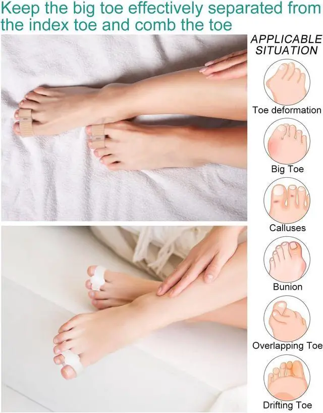 Alt view image 3 of 6 - 4Pcs Toe Separators Bunion Corrector for Women Men, Gel Big Toe Spacers with 2 Loops for Feet, Hammer Toe Straightener, Elasticity and Soft (2Nylon+2Gel)