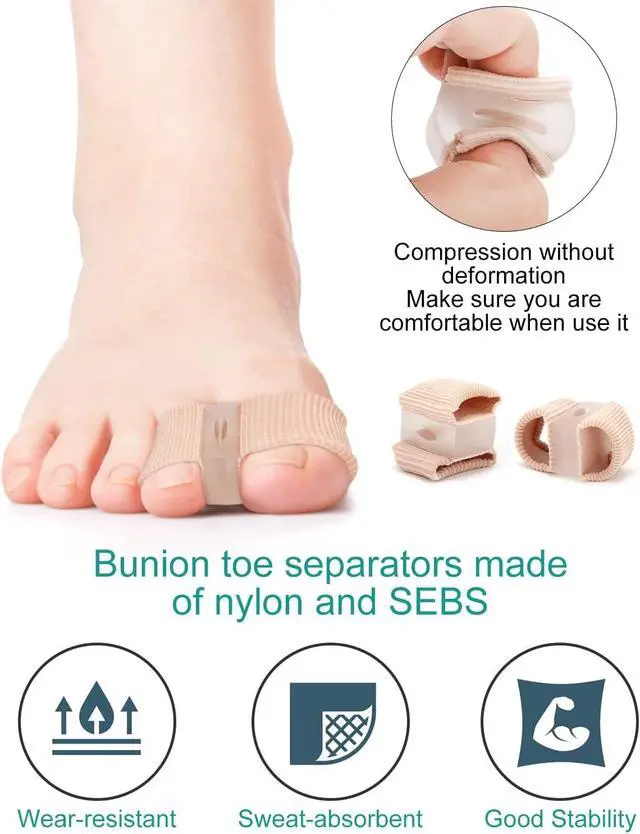 Alt view image 4 of 6 - 4Pcs Toe Separators Bunion Corrector for Women Men, Gel Big Toe Spacers with 2 Loops for Feet, Hammer Toe Straightener, Elasticity and Soft (2Nylon+2Gel)